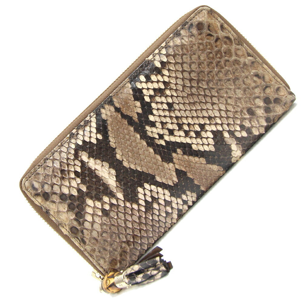 Gucci Zip Around Long Wallet Brown Python Bamboo … - image 1